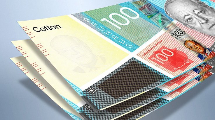 Model of cotton banknote with Bauhaus theme