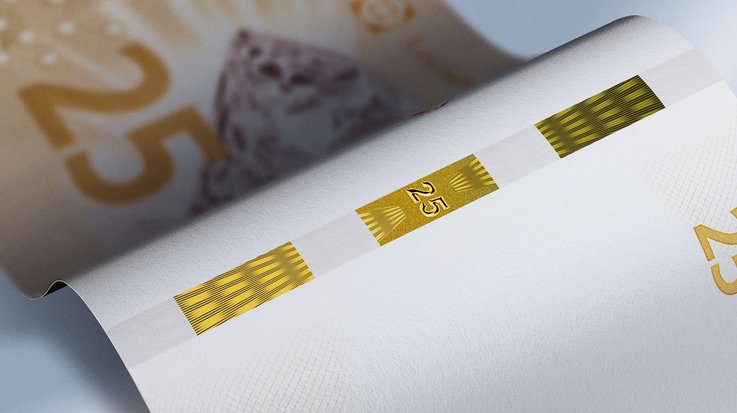 RollingStar® security threads embedded in the paper on a registered basis