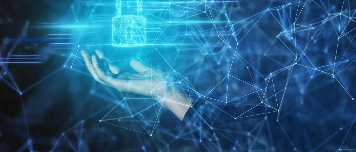 GD-Payment in IoT A hand holding a floating virtual lock