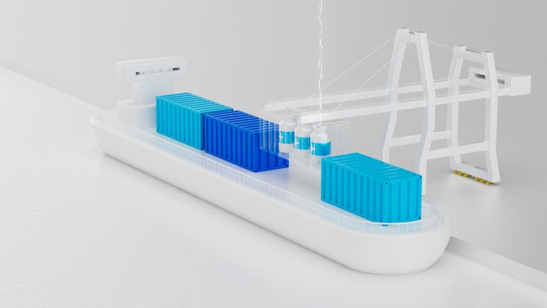 Ship is being loaded with containers