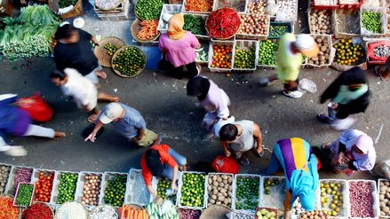 Fruit and vegetable market from above