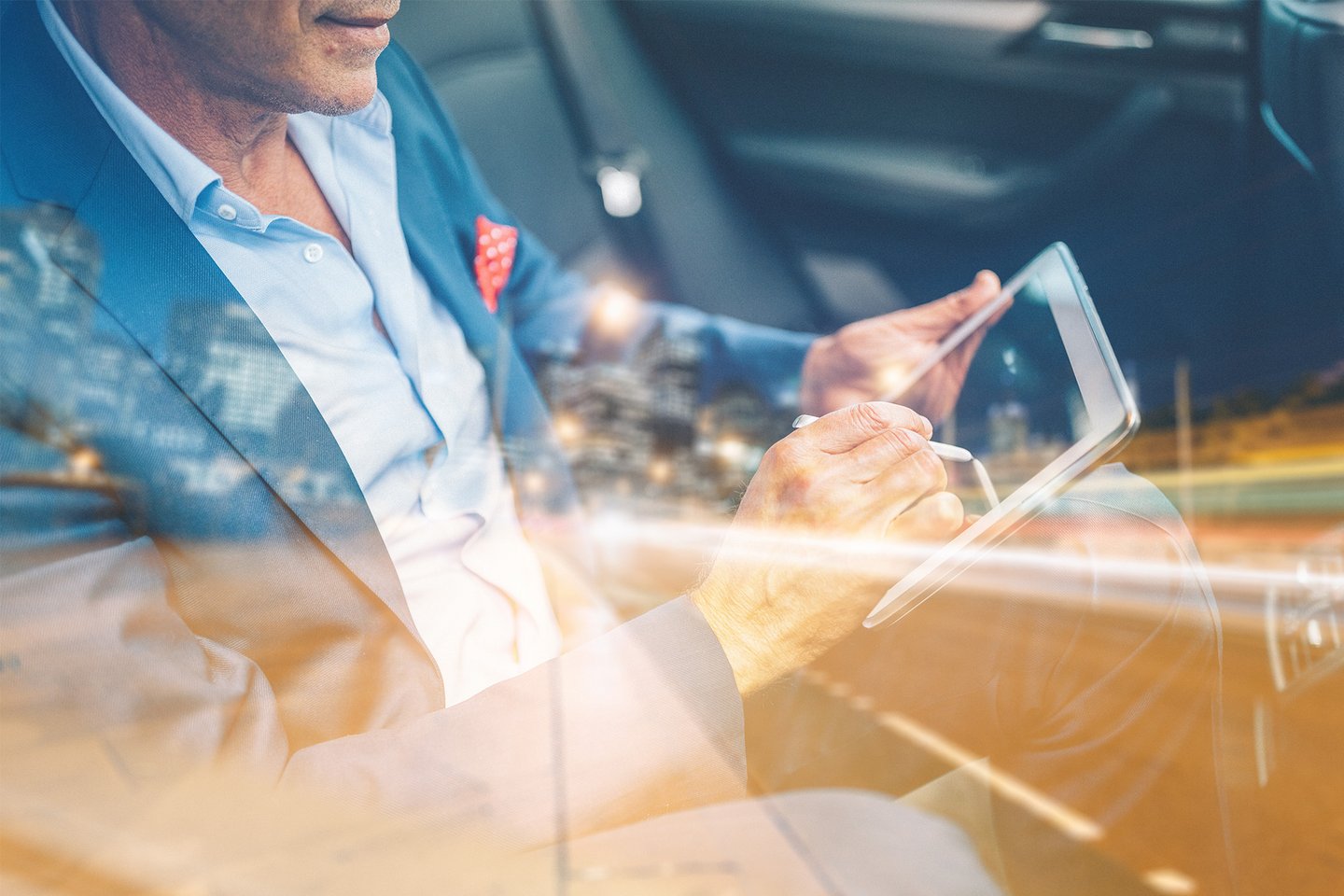 Man in car mobile business