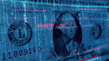 A dollar bill under special lighting