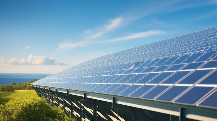 Solar panels in front of costal line
