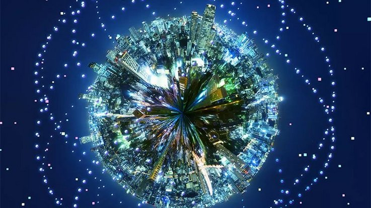 Stylized globe with skyscrapers