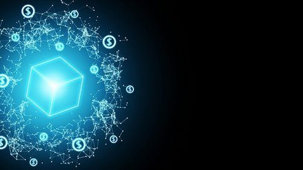 Illustration of glowing cube surrounded by dollar signs