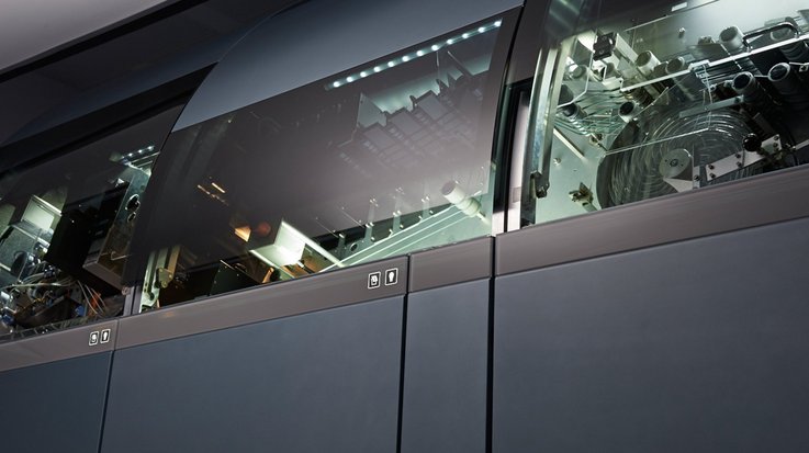 Close-up of a high-performance banknote processing system