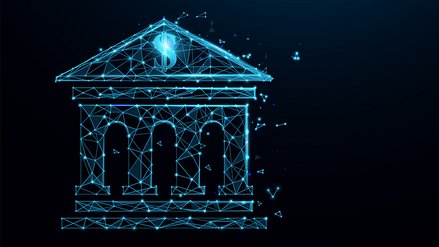Illustration of a central bank of digital luminous lines and dots