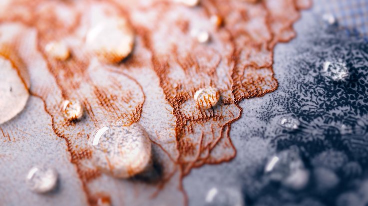 Close up of water drops beading on a banknote