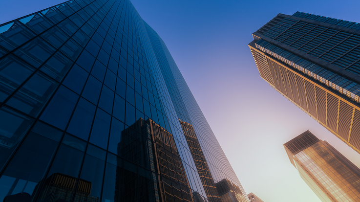 View of modern skyscrapers at sunset