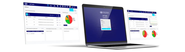 Laptop showing a software interface with dashboards